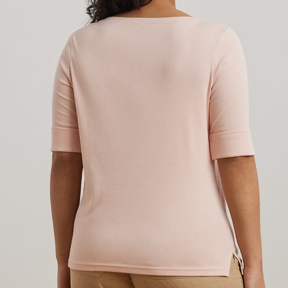 🆕 Lauren Ralph Lauren Stretch Cotton Boatneck Top T-shirt - Picture 4 of 11
